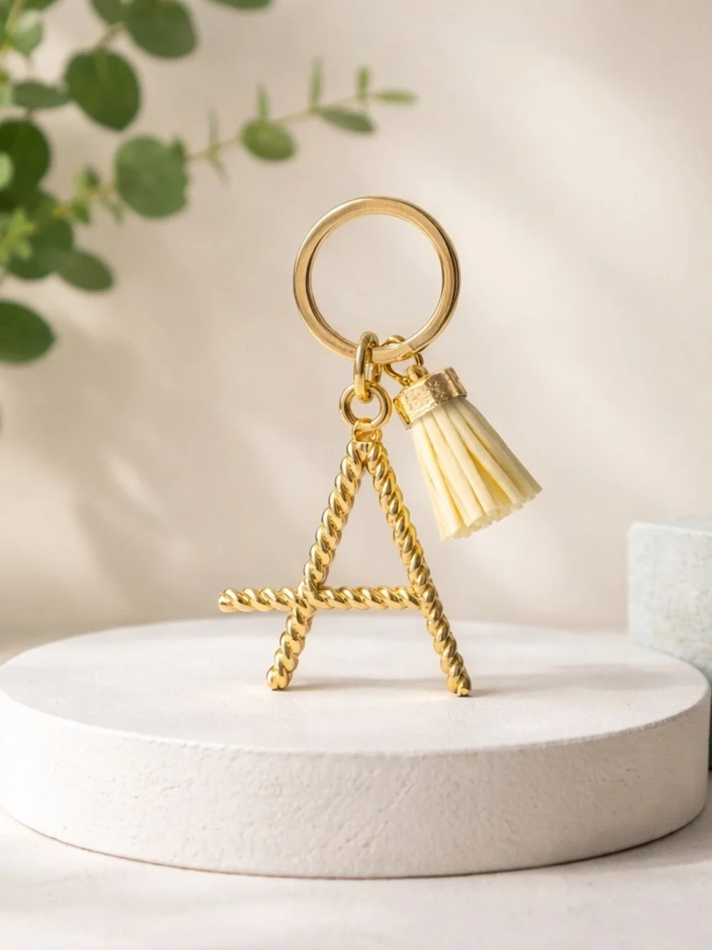 Modern Expressions Gold & Cream 'A' Initial Keychain NEW In Box Accessory Keys
